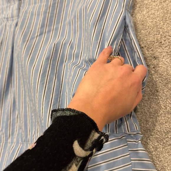 Quince 100% Organic Cotton Poplin Drop Waist Shirt Dress Blue Stripe size medium - Picture 7 of 11